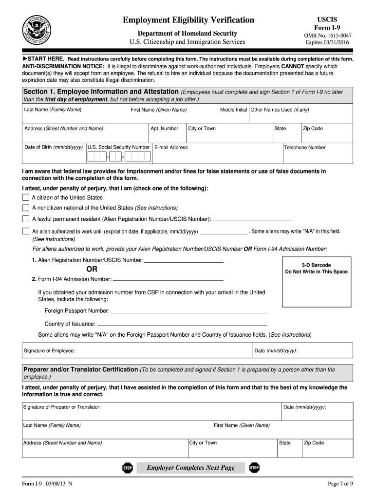 2013 Form USCIS I 9 Fill Online Printable Fillable