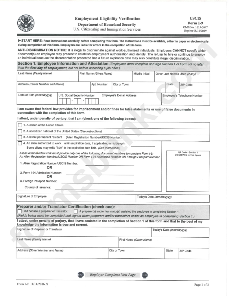 department of homeland security w9 form i9 Form 2021 Printable