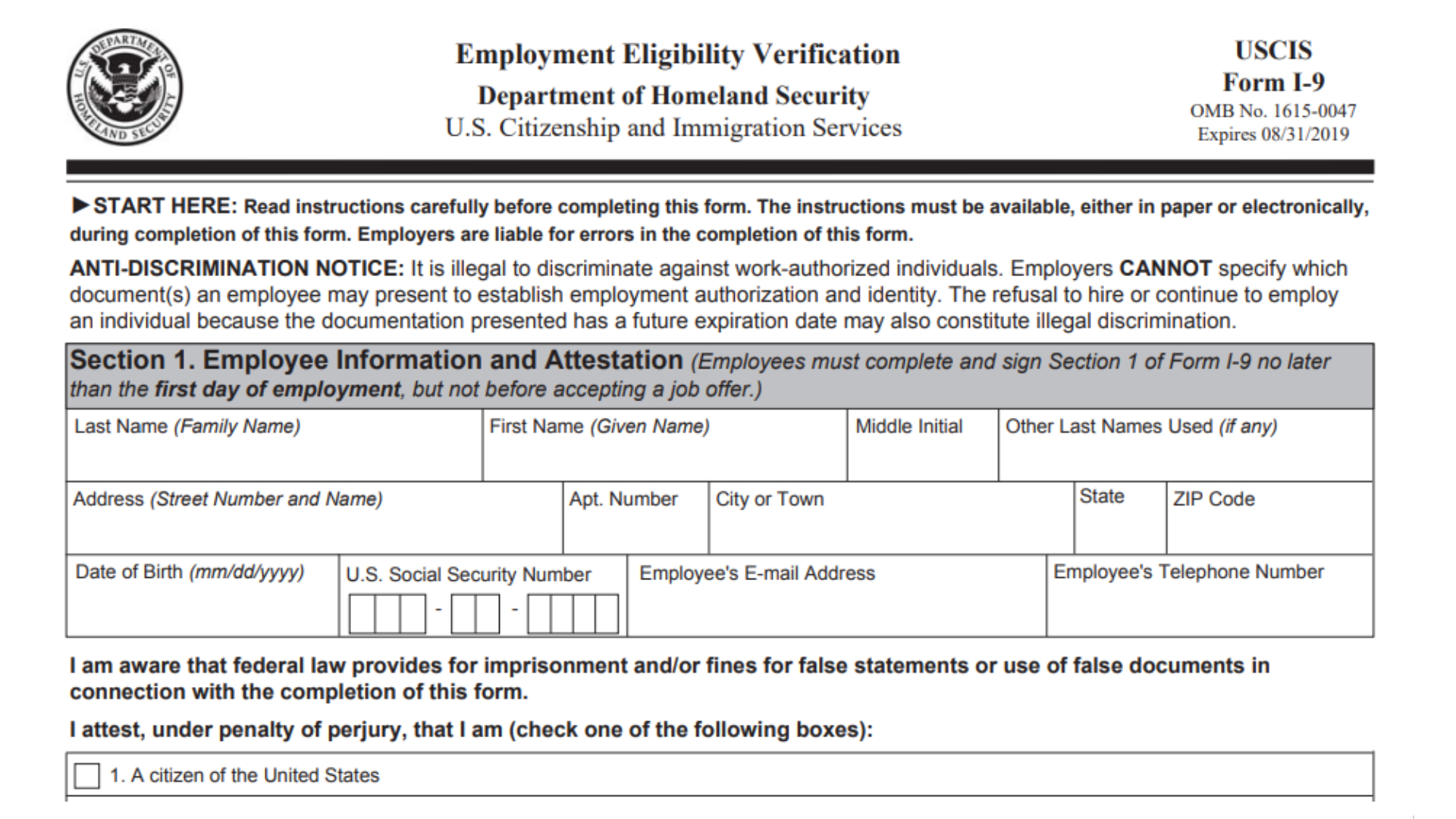 Form I 9 Fines I9 Form Printable
