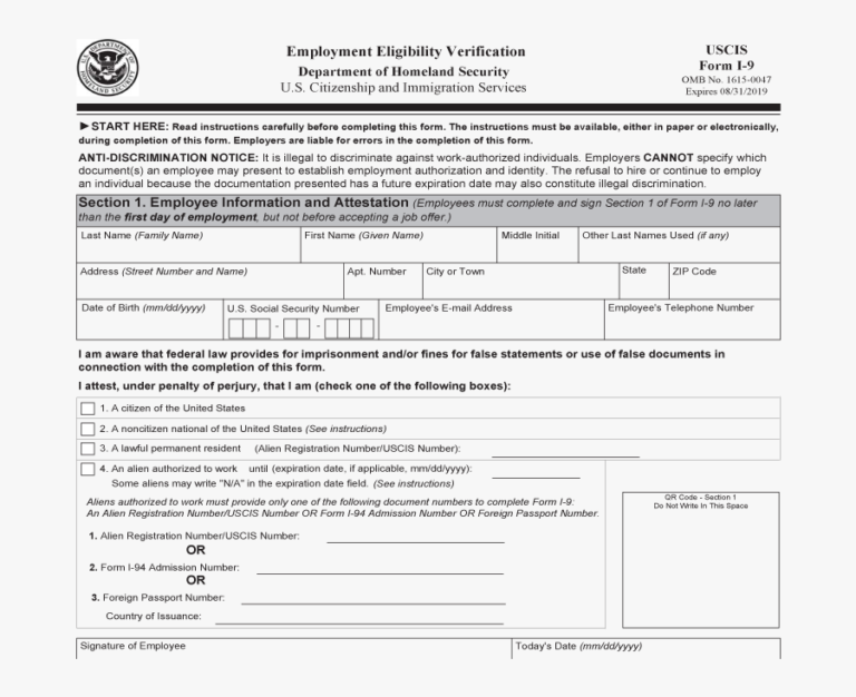 I9 Verification Forms Of Id I9 Form 2021 Printable