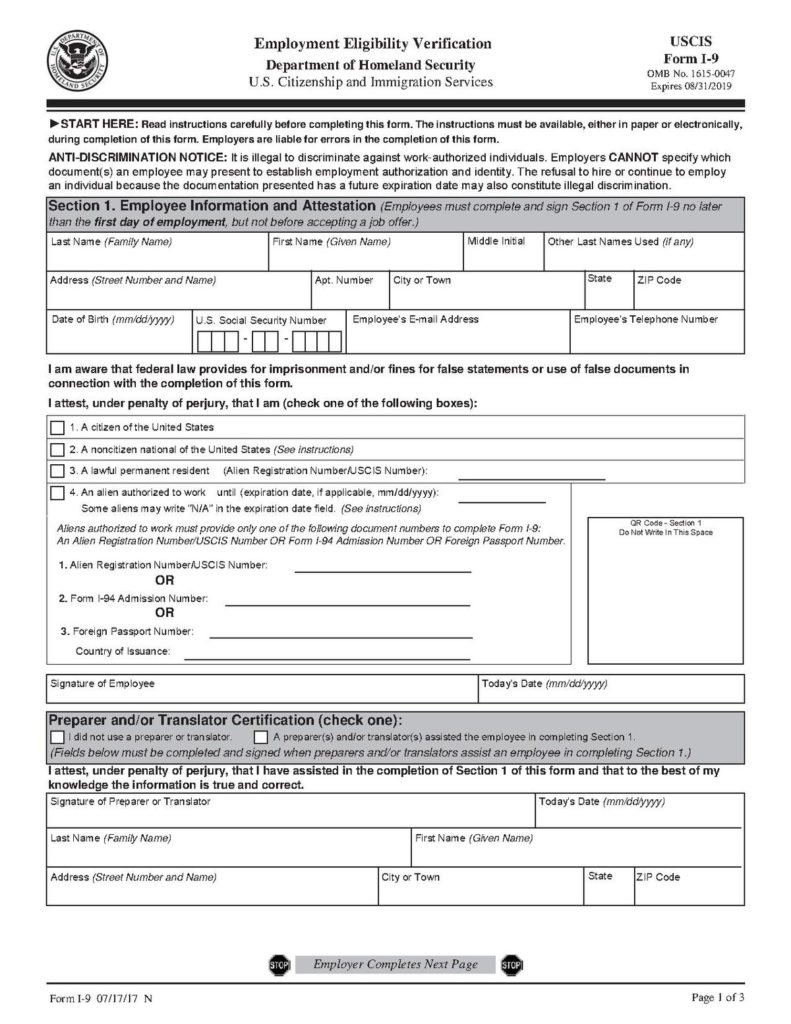 New I 9 Form Printable I9 Form 2023 Printable