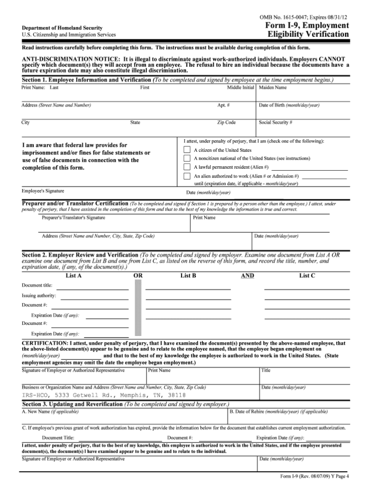 Printable Form For I9 Verification Form Printable Forms Free Online