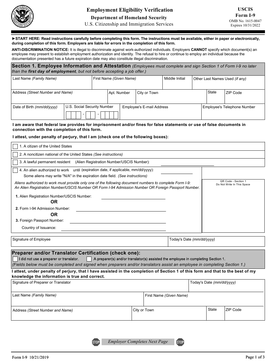 USCIS Form I 9 Download Fillable PDF Or Fill Online