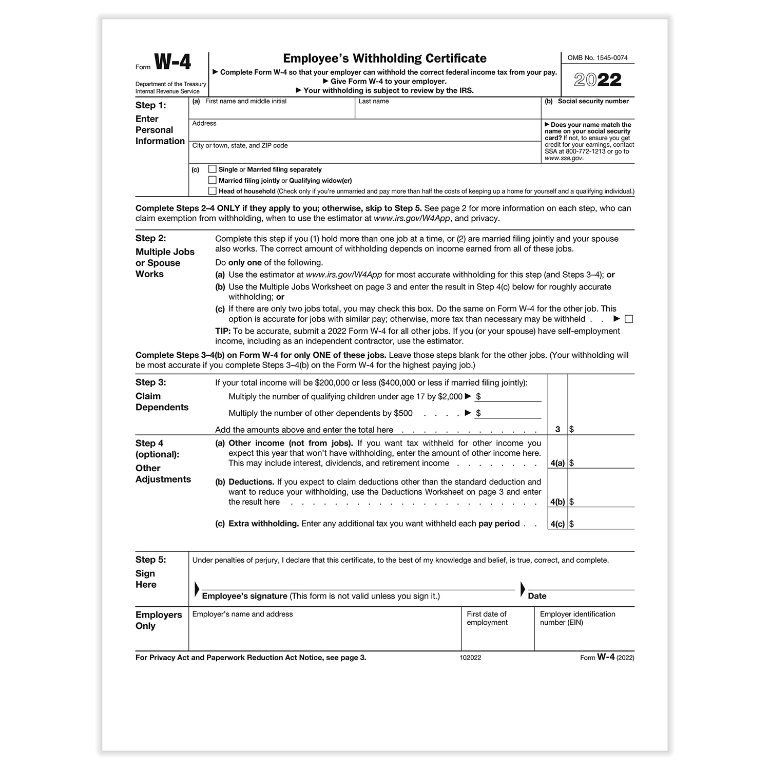 2023 IRS W 4 Form HRdirect Fillable Form 2022