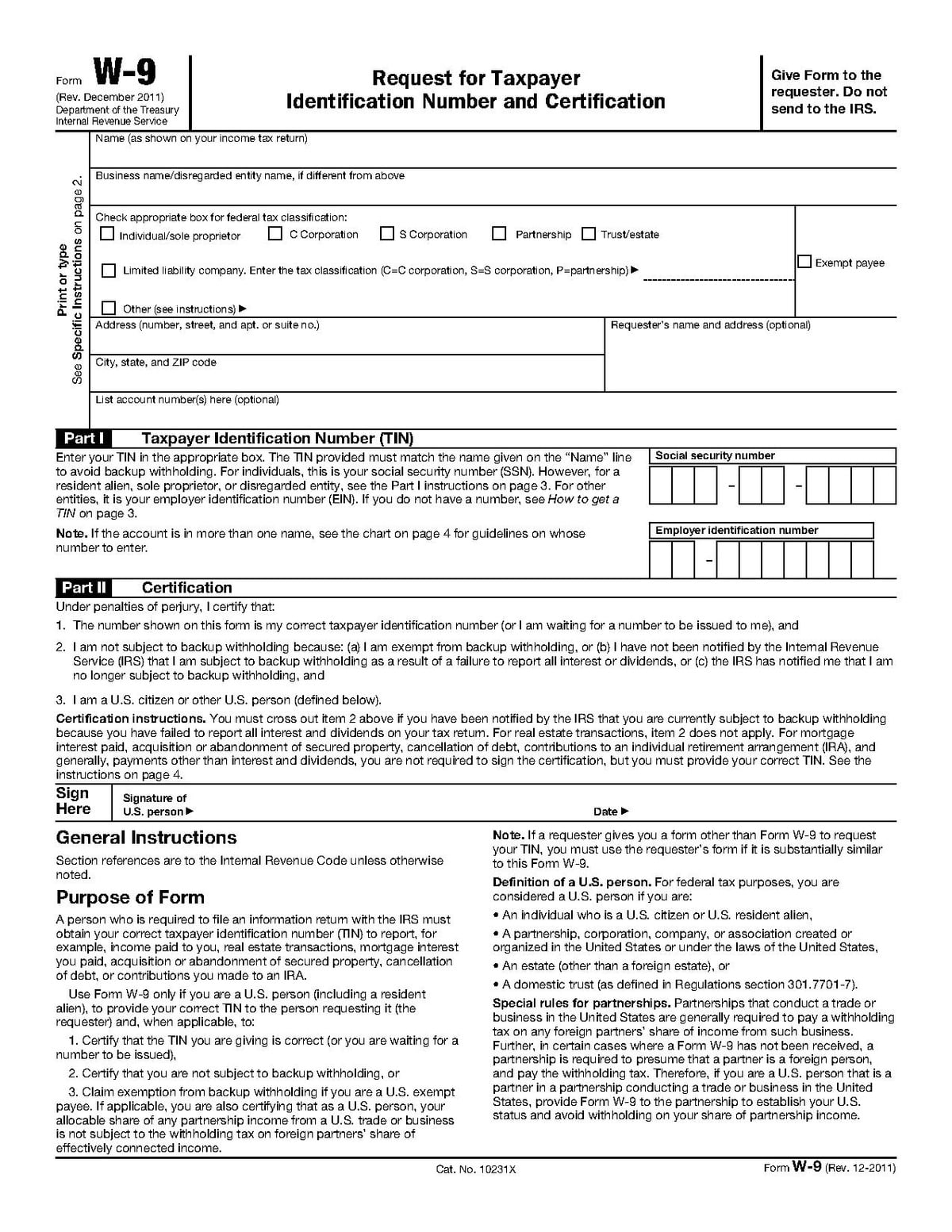 Blank W 9 Tax Form W9 Form 2023
