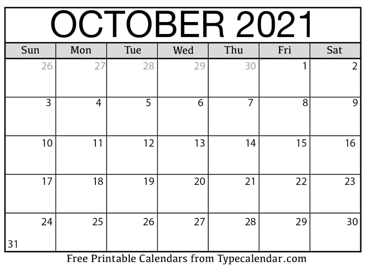 Calendar October 2021 Printable Free Printable Word Searches