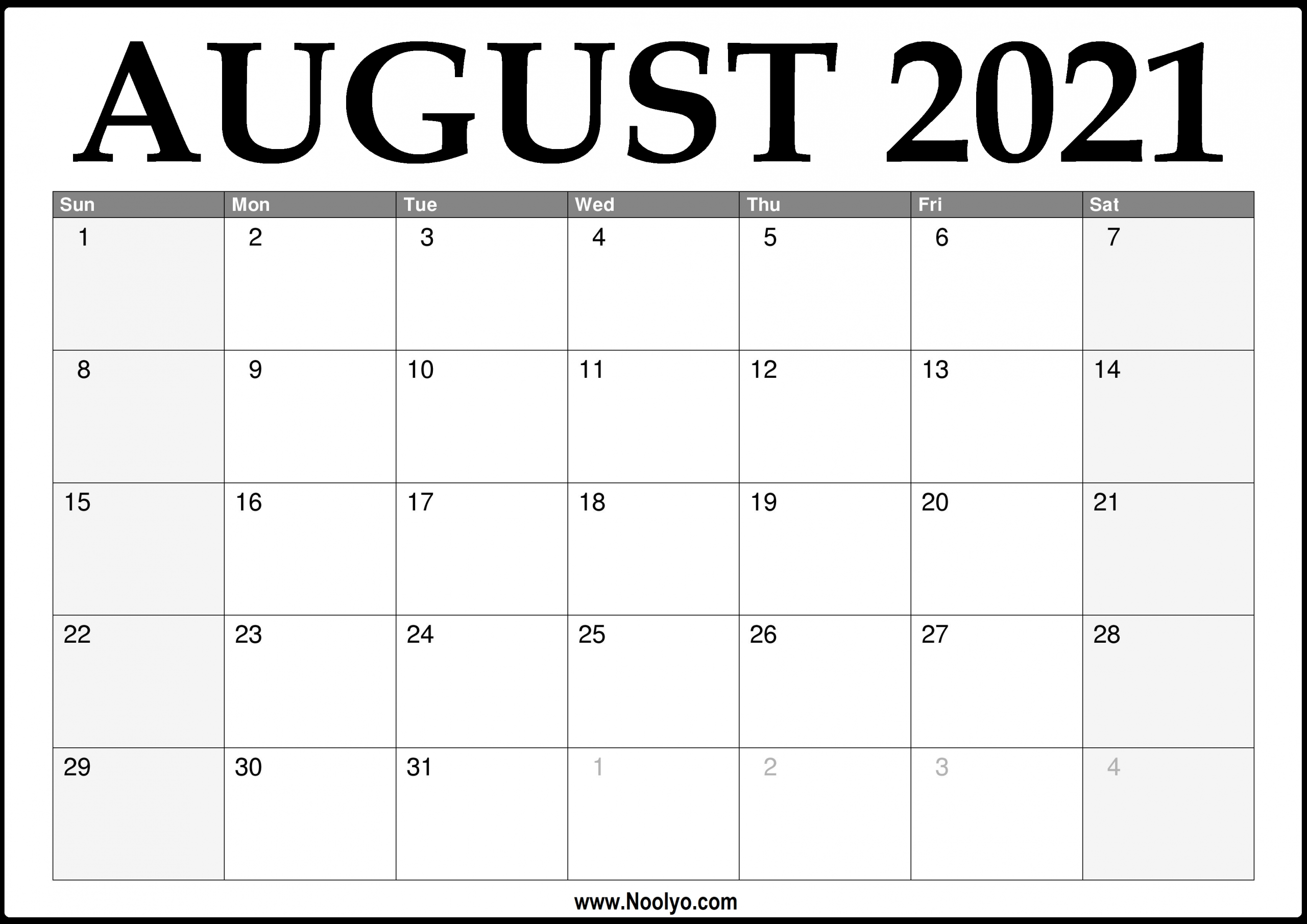 Calendar Printable August 2021