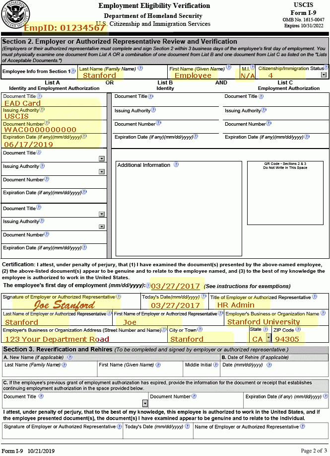 Examples Of Completed Form I 9