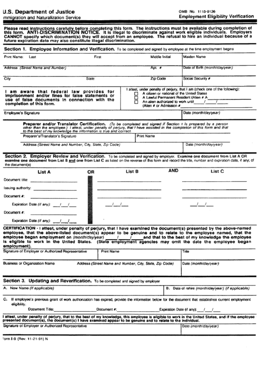Form I 9 Employment Eligibility Verification U s Department Of 