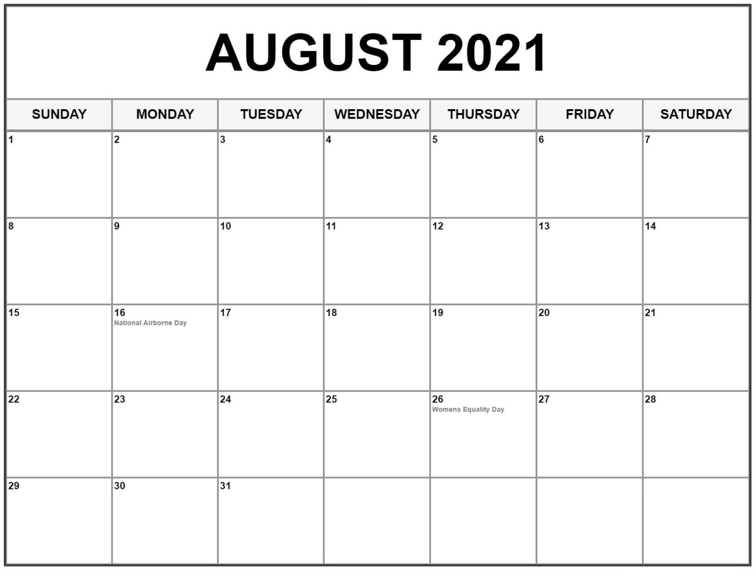 Free Printable August 2021 Calendar With Holidays Crownflourmills