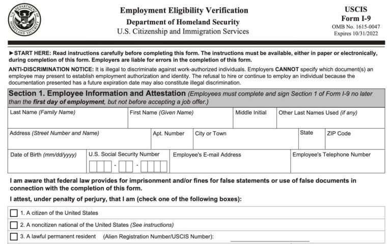 I9 Form 2022 Employment Authorization USCIS I 9 Forms TaxUni Fillable 