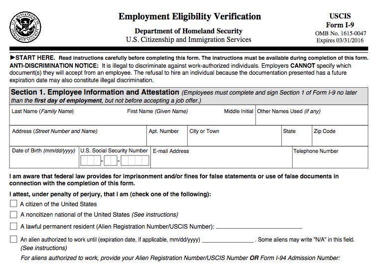 New Employment Eligibility Verification Form I 9 Employment Power Of 