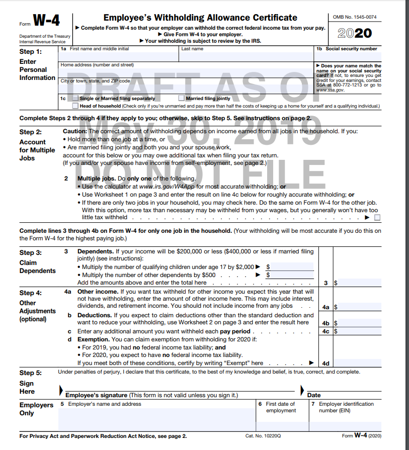 New W2 Form For 2020 2022 W4 Form